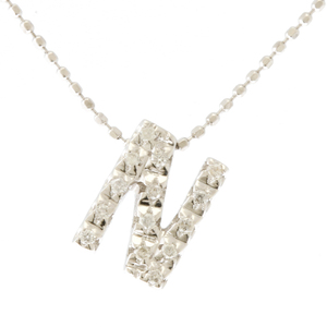  Folli Follie necklace initial N alphabet 18 gold K18 white gold diamond 0.09ct Folli Follie used beautiful goods 