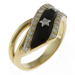  author SHOW YAMAGATA month star ring ring 12 number 18 gold K18 yellow gold onyx diamond 0.42ct lady's used beautiful goods 