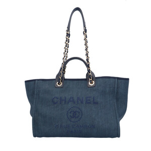 シャネル ドーヴィルGM ショルダーバッグ ストロー ネイビー レディース CHANEL 中古