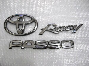 ★希少 パッソ レイシィ PASSO Racy トヨタ Tマーク KGC10? KGC15? レイシー ロゴ リア シルバーエンブレム 3点 旧車 中古