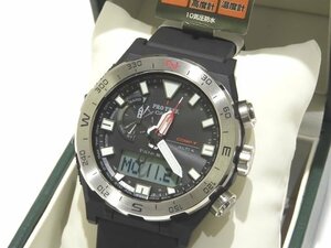 未使用品 CASIO カシオ PRO TREK クライマーライン アナデジ 時計 コンパス ☆ PRW-6800-1JF ▼ プロトレック シルバーSS ブラック 5K