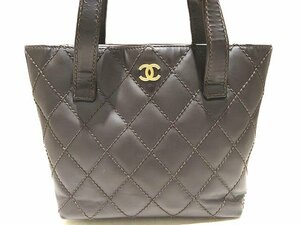 シャネル ワイルドステッチ トートバッグ ☆ ダークブラウン系 レザー ゴールド金具 ココマーク ▼ CHANEL レディース 5K