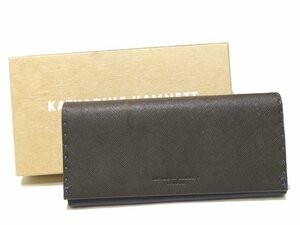 キャサリンハムネット 2つ折り 長財布 ダークブラウン系 × パープル系 本革 レザー ☆ メンズ 490-51907-97 ▼ KATHARINE HAMNETT 5K