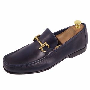 サルヴァトーレ フェラガモ Salvatore Ferragamo ローファー モカシン ホースビット レザー シューズ メンズ 7.5EE 紺 cg11ml-rm05f07174