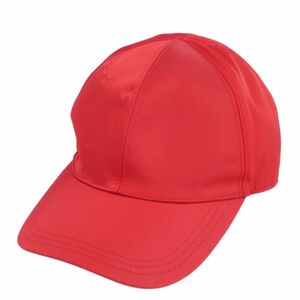 美品 プラダ PRADA キャップ ロゴ ナイロン 帽子 ユニセックス イタリア製 M レッド cg11dm-rm05f07698