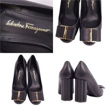 美品 サルヴァトーレ フェラガモ Salvatore Ferragamo パンプス ヴァラ レザー シューズ 靴 レディース 4.5C ブラック cg11or-rm10r06556_画像9