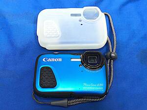 11/054 【ジャンク品】Canon キャノン デジカメ コンデジ Power Shot D30 PC3063 WATER PROOF 25mm ブルー 防水カメラ シリコンカバー付き