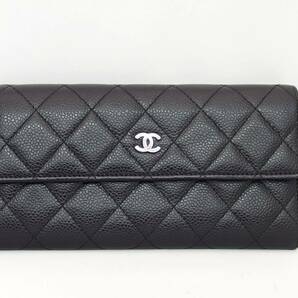 CHANEL シャネル キャビアスキン ココマーク ブラック シルバー金具 50096 長財布 /B7192の画像1