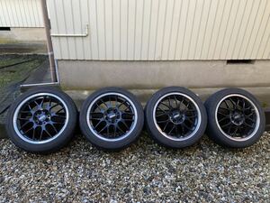 鍛造 BBS RG-R ブラック 18インチ 7.5J+50 RG749H PCD114.3 5穴 4本　ダンロップ direzza 225/45R18 残溝5〜6mm 2021年製(WRX レヴォーグ)