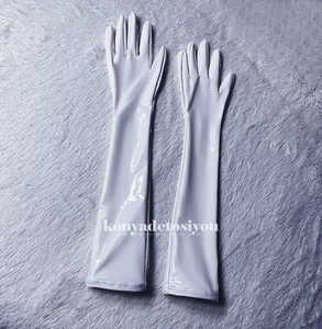 LJH23038白 超光沢 ロンググローブ 手袋 クラブウェア コスプレ 仮装 イベント コスチューム 