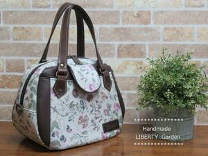 Handmade LIBERTY リバティ ラミネート加工生地 ◆ Garden ガーデン ◆ 3way あおりバッグ～♪