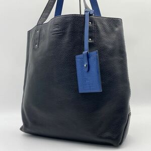 1円【美品・入手困難】BURBERRY BLACK LABEL バーバリーブラックレーベル トートバッグ ビジネス レザー 本革 黒 ブラック ブルー メンズ