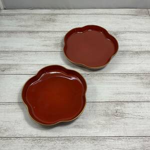 ●深川製磁　紅寿梅型小皿　２枚　