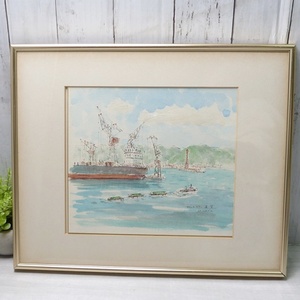 Art hand Auction @ Port Tower Distant View By M.ueda Aluminum Frame (Light Gold Color) Glass Surface Kobe Port Landscape Painting Watercolor Painting Colored Paper Painting Interior Object Collection, painting, watercolor, Nature, Landscape painting