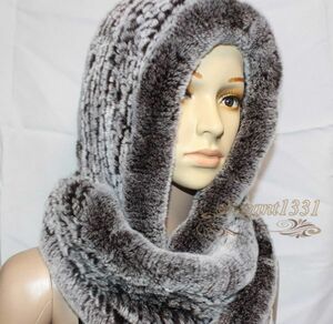 E106[ with a hood .* Rex fur knitting two -ply volume snood ] fur fur / muffler // stole snood / woman lady's tea color series 