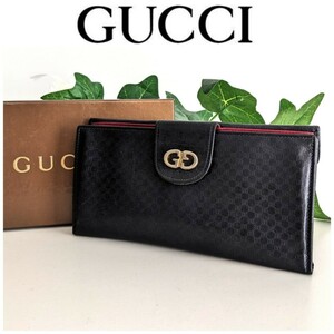 GUCCI オールドグッチ ヴィンテージ GG 柄 レザー 長財布 アンティーク ウォレット ブラック 黒 レッド 赤 イタリア製 レディース メンズ