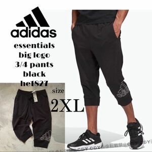 送料無料 2XL （XO）新品 adidas アディダス スウェットパンツ 七分丈 クロップドパンツ ロゴプリント ハーフパンツ 黒ブラック XXL HE1827