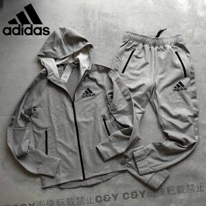 格安送料 XL （O）新品 adidas アディダス 上下セット ジャージ パーカー パンツ セットアップ ロゴ グレー ジャケット LL H28789/H28797