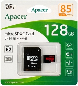 128GB microSDXC カード アペイサー UHS-I/U1/Class10対応 85MB/s マイクロSDアダプタ付 128g AP128GMCSX10U5-R Apacer メーカー保証5年