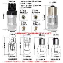 LEDバルブ S25ダブル 段違いピン レッド DC12V/24V兼用 6W 無極性 拡散レンズ OSRAM3030チップ 21連 2本 90日保証[M便 0/1]_画像5