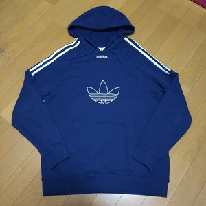 アディダスオリジナルス adidas Originals フーデッドスウェットシャツ FLOCK HOODY O(XL) ネイビー スウェットパーカー トレフォイル ロゴ