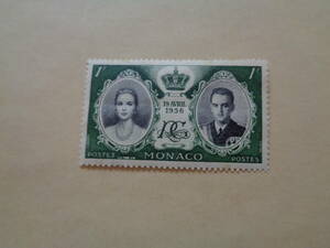 モナコ切手　1956年　Grace Kelly, Prince Rainier III, crown and monogram　グレース・ケリー　レーニエ3世　　1F