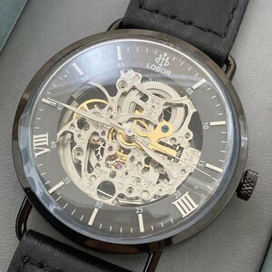 ◆稼働品◆未使用保管品◆ LOBOR ロバー 自動巻き 両面スケルトン メンズ 腕時計 革ベルト