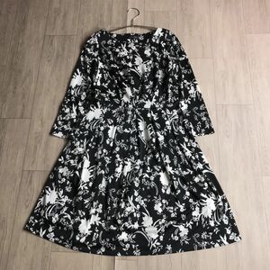 100円スタート☆ MICHEL KLEIN ミッシェルクラン　日本製　花柄　モノトーン　ワンピース　