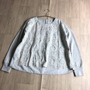 100円スタート○ and myra アンドマイラ　フェリシモ　刺繍デザイン　切り替え　ブラウス　トレーナー　ゆったり　LL