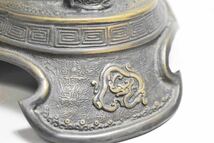 【英】1075 時代 銅製花鳥紋獅子蓋大香炉 日本美術 香道具 銅製 銅器 骨董品 美術品 古美術 時代品_画像8