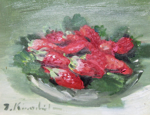 Art hand Auction ■④Takanori Kinoshita■ Issuikai [Strawberry] Oil painting No. 3 Hand-signed Authenticity guaranteed, painting, oil painting, still life painting