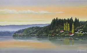 Art hand Auction ■③宮本秋風■【Gig Harbor】希少 原画 油彩 10号 直筆サイン 真作保証有り, 絵画, 油彩, 自然, 風景画