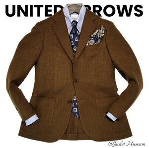 【美品】超高級 UNITEDARROWS 秋冬起毛フランネル ブラウン ヘリンボーン 44 ユナイテッドアローズ テーラードジャケット ネクタイに○S