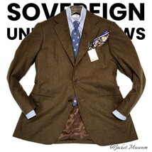 【美品】超高級 ソブリン SOVEREIGN 秋冬起毛フランネル お洒落 ブラウン 48 L ユナイテッドアローズ テーラードジャケット ネクタイに○_画像1