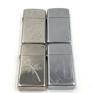 11.17NR-E836★SLIM ZIPPO 4点★2点訳アリ! スリム ジッポ ジッポー 薔薇 シルバー silver オイルライター lighter 喫煙具 DA2/DB9