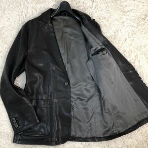 1円【美品・超稀少】GIORGIO ARMANI ジョルジオアルマーニ メンズ テーラードジャケット ラムレザー 羊革 本革 黒 XXL 54 シープスキン