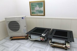 使用僅か！22年製 超美品！三菱 6馬力 29～46坪 業務用 天カセ ツイン エアコン 4方向 天井埋め込み PUZ-ERMP160LA11 黒カバー 三相200V