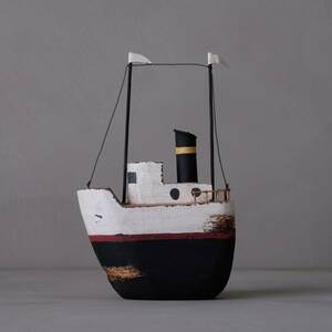 02705 木製 船のオブジェ / 模型 置物 アート 芸術 ヴィンテージ レトロ 古道具