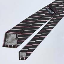 N91 GIORGIO ARMANI ジョルジオ アルマーニ シルク 100％ 絹 艶感 レジメンタル ストライプ ブランド ネクタイ ブラック ピンク グレー!!_画像4