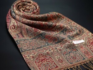 WINTER PASHMINAS◆KV-3126 極上 パシュミナ 金刺繍【ダークグリーン系/アラビアンナイトペイズリー】大判 ストール/マフラー Scarf/ Stall