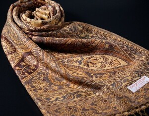 WINTER PASHMINAS◆KV-3100 極上 カシミア 金刺繍 厚手【ブロンズ系/Asian Paisley】大判 ストール/マフラー Scarf/ Stall