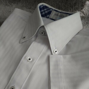 【2】オリヒカ スーパーノンアイロン 半袖シャツ 半袖ワイシャツ 白 Sサイズ シャドーストライプ