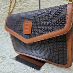 BALLY　バリー　チェーン 革 バッグ ヴィンテージ　クラッチ　レザー　金具　ロゴマーク　切り替え　ハンドバッグ　ブラウン　茶　2WAY