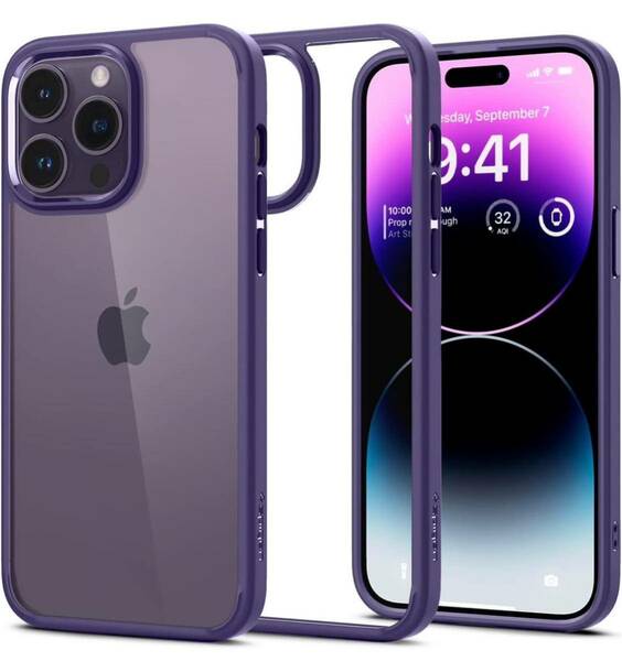 Spigen iPhone 14 Pro ケース クリア ストラップホール 耐衝撃 米軍MIL規格取得 TPU バンパーケース ACS05577 (パープル)