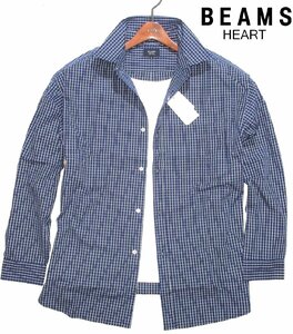 新品 秋物 2XL - 3XL 相当▼ ビームス BEAMS HEART ビッグシルエット 長袖シャツ チェック ネイビーブルー 紺青 メンズ 4L 3L ビッグシャツ