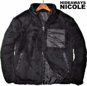 新品ラス1 秋冬 50 XL ▼ ニコル HIDEAWAYS NICOLE phenium ▼ 厚手 立衿 ボア ブルゾン ジャケット 黒 部分 迷彩 CAMO フリース LL