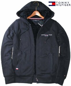 新品 秋冬 M or L or XL 定価2.2万▼ トミーヒルフィガー TOMMY HILFIGER ▼ 厚手 裏ファー アウター スエット パーカー 裏ボア メンズ 紺