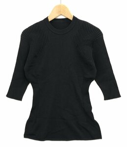 美品 イッセイミヤケ 七分袖ニット MELLOW STRETCH IM33-KN293 レディース 2 M ISSEY MIYAKE [0502]