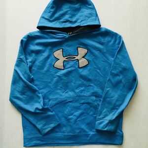 アンダーアーマー UNDER ARMOUR ユースXL 裏起毛　ビッグロゴ　プルオーバー パーカー　ターコイズ