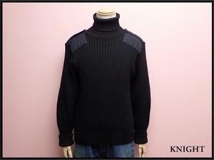 The Woolly Pully パッチ付き コマンドニット・40□ウーリープーリー/英国製/タートルネック/リブニット/黒/23*11*2-16